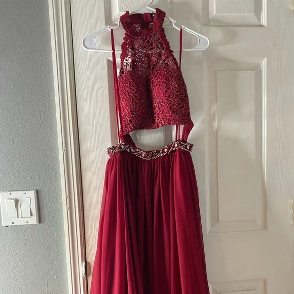 strapless open back dress Two-Piece Long Prom Dress with Corset Top– PromGirl main image 1